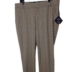 Ava Viv‎ Womens Dress Pants Size 16W Brown Plaid Mid Rise Career Casual Business